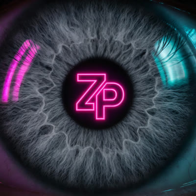 Zosima's Pupil logo: a grey eye with a neon ZP in the pupil